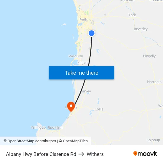Albany Hwy Before Clarence Rd to Withers map