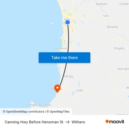 Canning Hwy Before Hensman St to Withers map