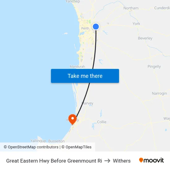 Great Eastern Hwy Before Greenmount Ri to Withers map