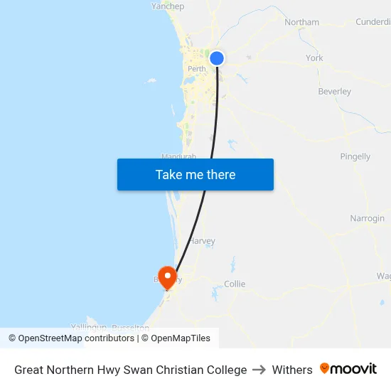Great Northern Hwy Swan Christian College to Withers map