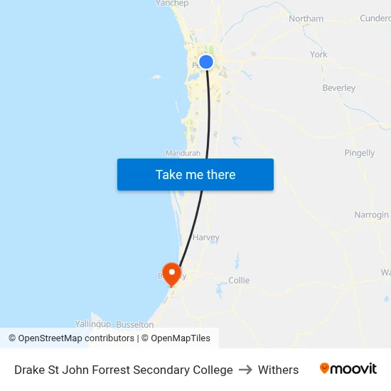 Drake St John Forrest Secondary College to Withers map