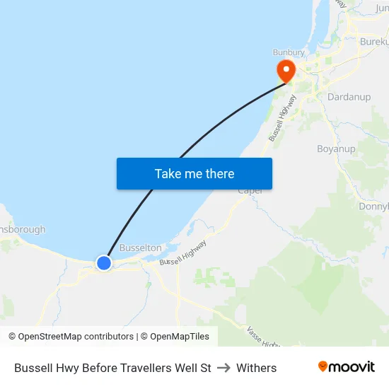 Bussell Hwy Before Travellers Well St to Withers map