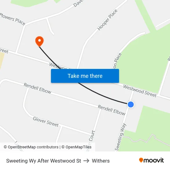 Sweeting Wy After Westwood St to Withers map