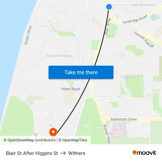 Blair St After Higgins St to Withers map