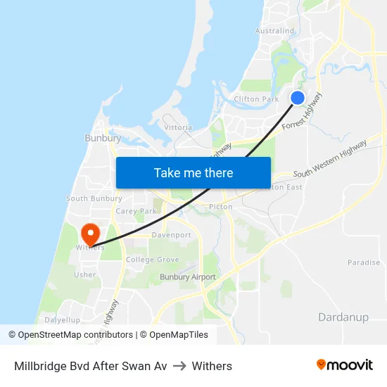 Millbridge Bvd After Swan Av to Withers map
