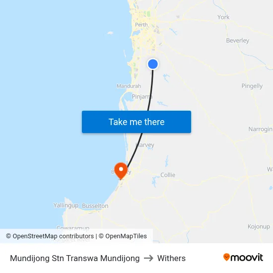 Mundijong Stn Transwa Mundijong to Withers map