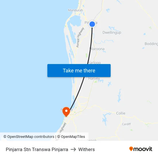 Pinjarra Stn Transwa Pinjarra to Withers map