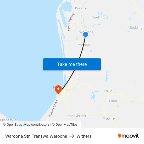 Waroona Stn Transwa Waroona to Withers map