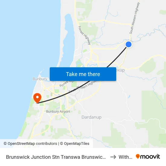 Brunswick Junction Stn Transwa Brunswick Junction to Withers map