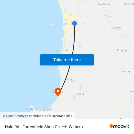 Hale Rd - Forrestfield Shop Ctr to Withers map