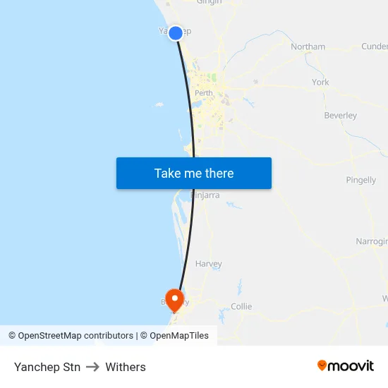 Yanchep Stn to Withers map
