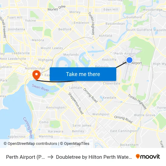 Perth Airport (PER) to Doubletree by Hilton Perth Waterfront map