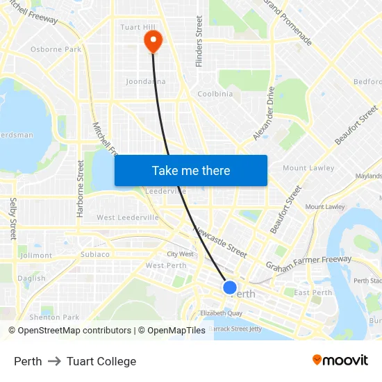 Perth to Tuart College map