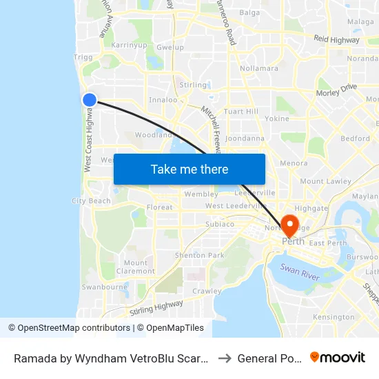 Ramada by Wyndham VetroBlu Scarborough Beach Perth to General Post Office map