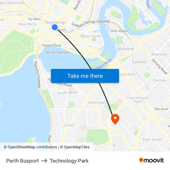 Perth Busport to Technology Park map