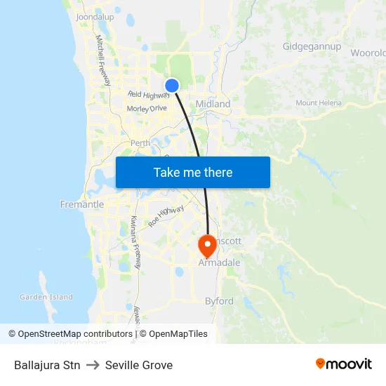 Ballajura Stn to Seville Grove map
