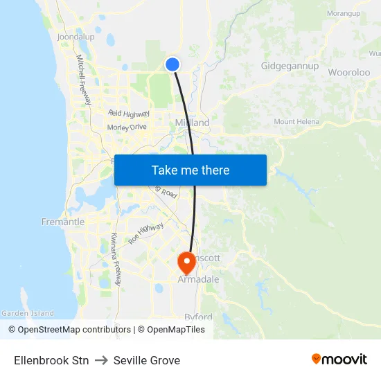 Ellenbrook Stn to Seville Grove map