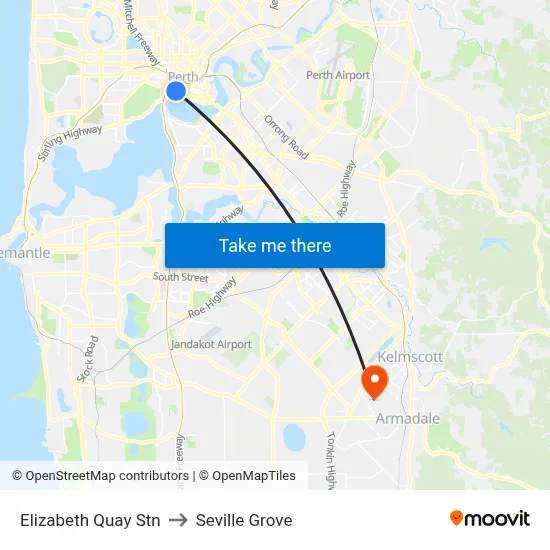 Elizabeth Quay Stn to Seville Grove map