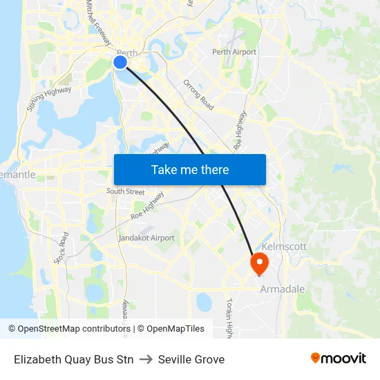 Elizabeth Quay Bus Stn to Seville Grove map