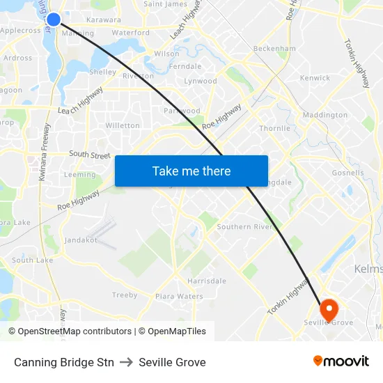 Canning Bridge Stn to Seville Grove map