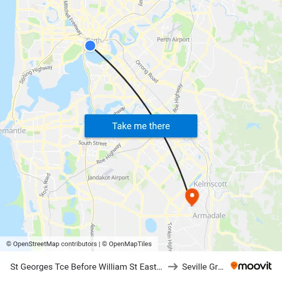 St Georges Tce Before William St Eastbound to Seville Grove map