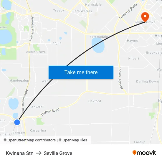 Kwinana Stn to Seville Grove map