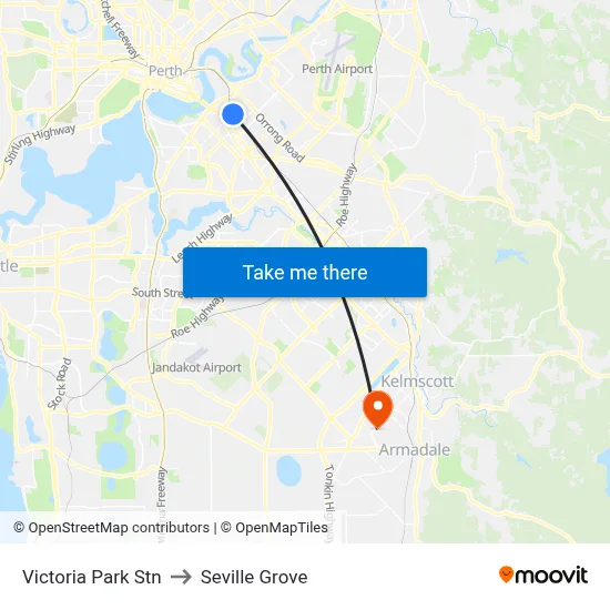 Victoria Park Stn to Seville Grove map
