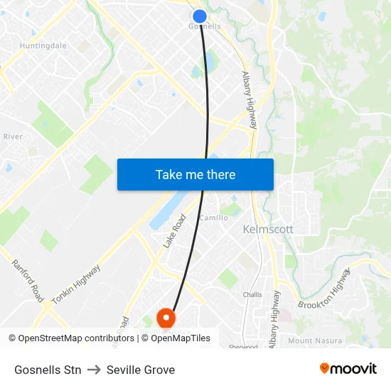 Gosnells Stn to Seville Grove map