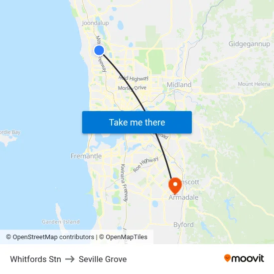 Whitfords Stn to Seville Grove map