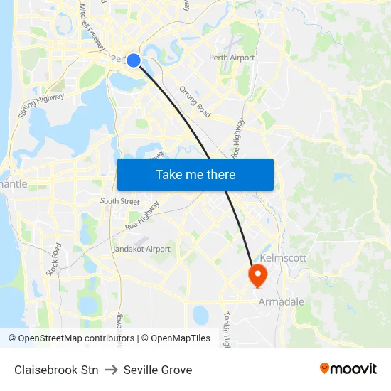 Claisebrook Stn to Seville Grove map