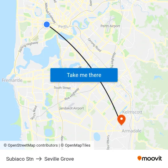Subiaco Stn to Seville Grove map