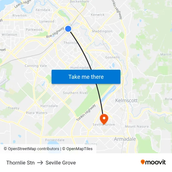 Thornlie Stn to Seville Grove map