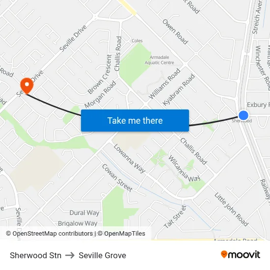 Sherwood Stn to Seville Grove map
