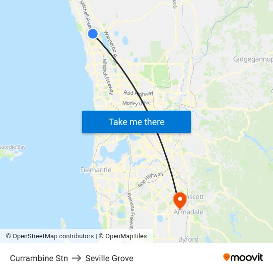 Currambine Stn to Seville Grove map