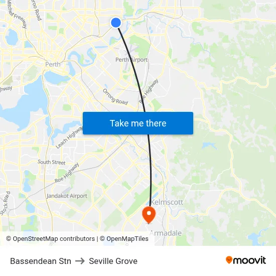 Bassendean Stn to Seville Grove map