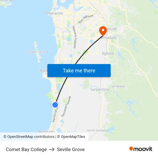 Comet Bay College to Seville Grove map