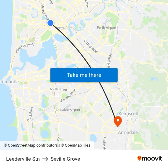Leederville Stn to Seville Grove map