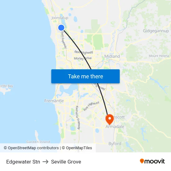 Edgewater Stn to Seville Grove map