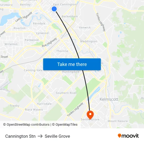 Cannington Stn to Seville Grove map