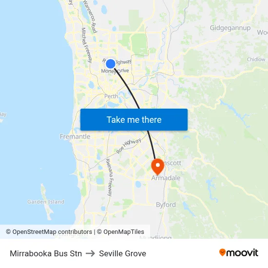 Mirrabooka Bus Stn to Seville Grove map