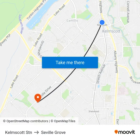 Kelmscott Stn to Seville Grove map