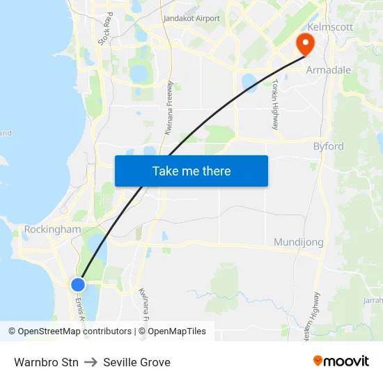 Warnbro Stn to Seville Grove map