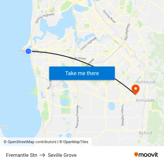 Fremantle Stn to Seville Grove map