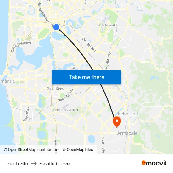Perth Stn to Seville Grove map