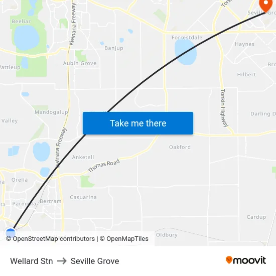 Wellard Stn to Seville Grove map