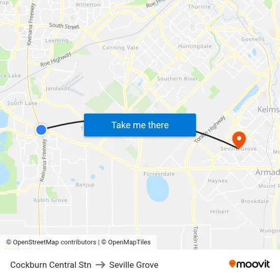 Cockburn Central Stn to Seville Grove map