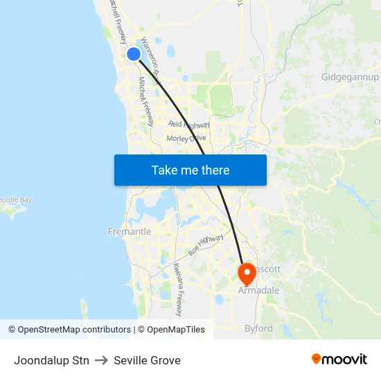 Joondalup Stn to Seville Grove map