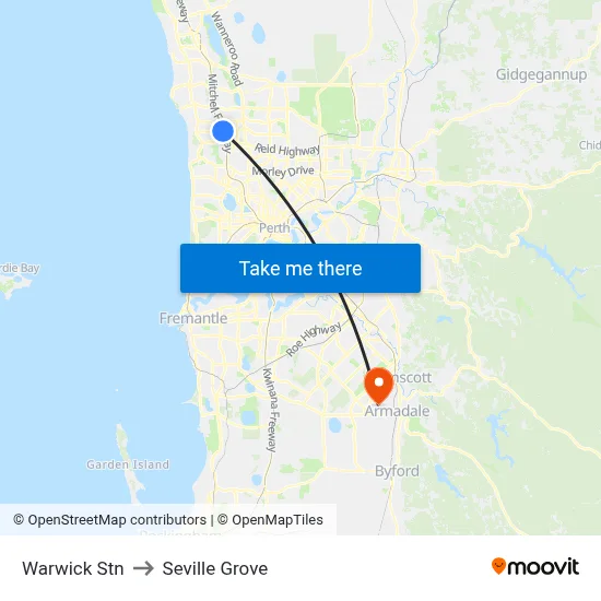 Warwick Stn to Seville Grove map