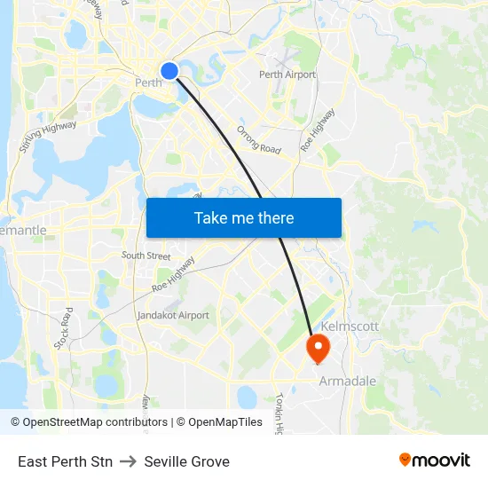 East Perth Stn to Seville Grove map
