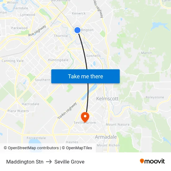 Maddington Stn to Seville Grove map